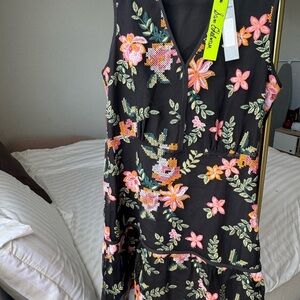 Sam Edelman Black Dress with Pink and Green Floral Embroidery